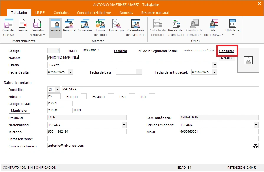 Localización del número de afiliación de un trabajador