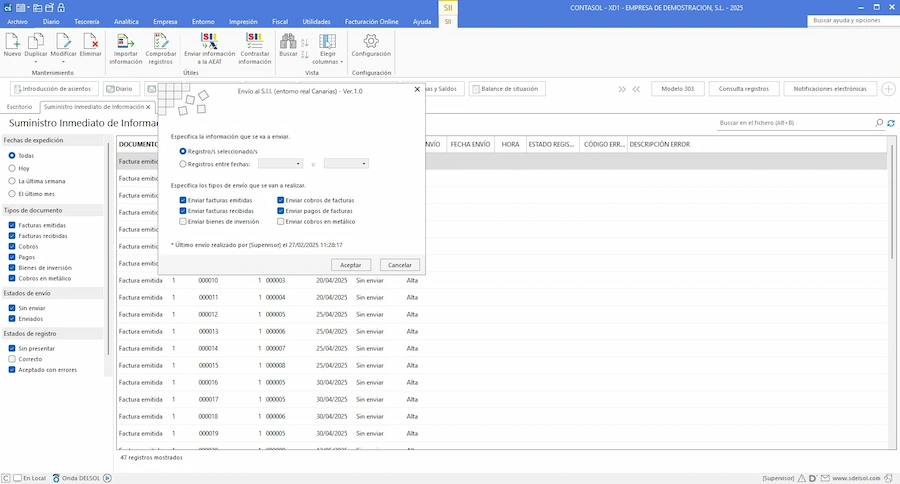 Realiza los envíos al entorno seleccionado
